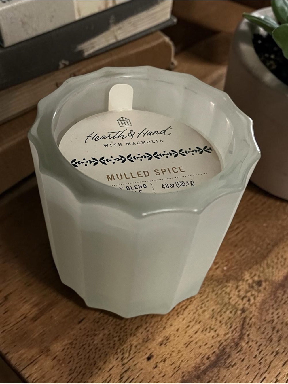 Hearth & Hand Mulled Spice scented Candle in White Faceted Glass. 4.6 oz